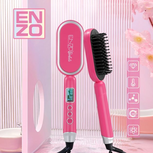 فرشاة فرد الشعر ENZO EN‑4102X – مكواة وكُمّ كهربائي بتقنية السيراميك والأيونات مع ضبط درجة الحرارة