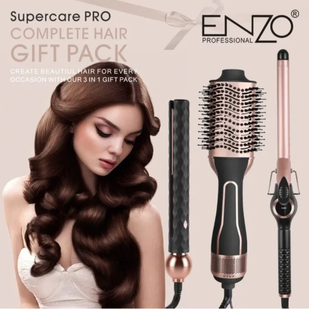 ENZO EN-3311 – الحل المثالي لتصفيف الشعر: مكواة وفير، مكواة فرد، فرشاة وفرشاة في مجموعة واحدة